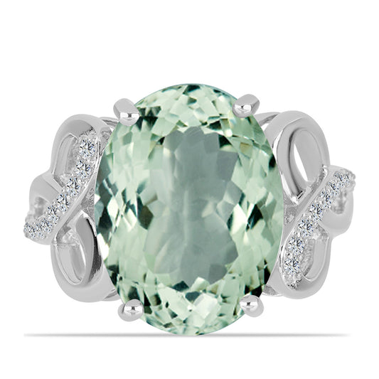 Silberring mit grünem Amethyst und weißem Topas
