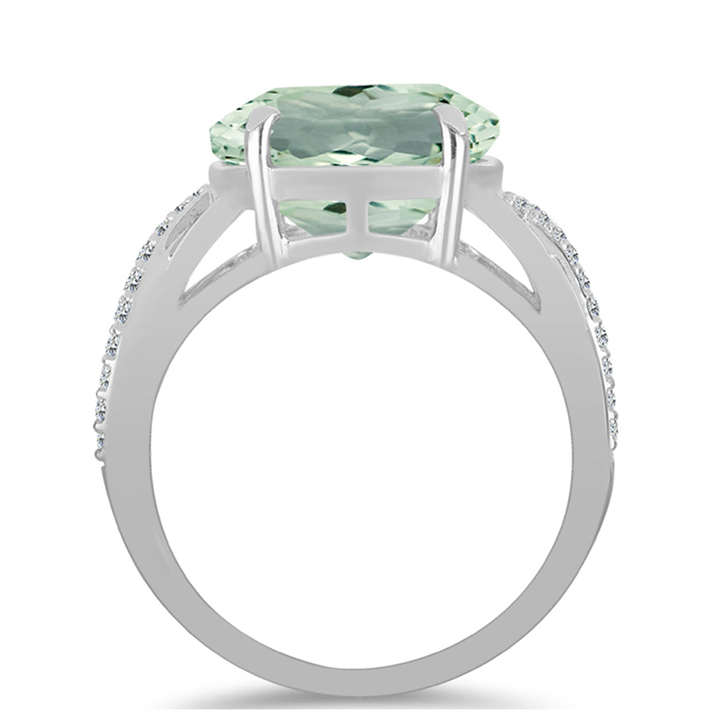 Silberring mit grünem Amethyst und weißem Topas