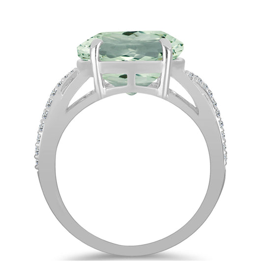 Silberring mit grünem Amethyst und weißem Topas