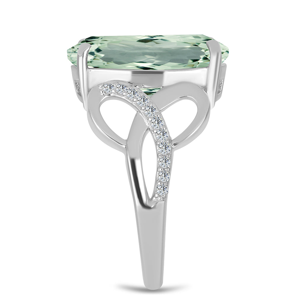 Silberring mit grünem Amethyst und weißem Topas