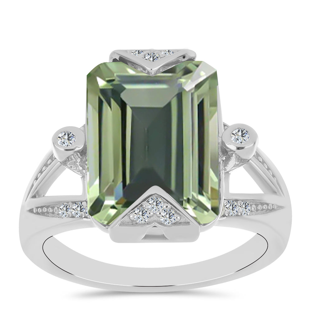 Silberring mit grünem Amethyst und weißem Topas