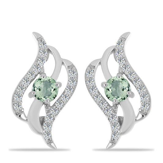 Silberohrringe mit grünem Amethyst und weißem Topas