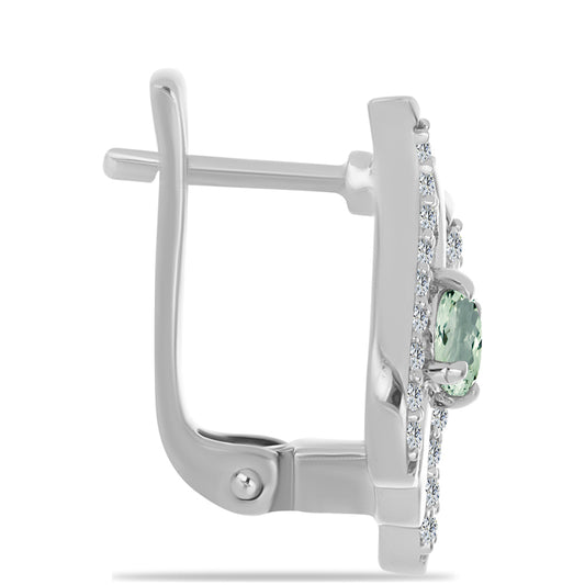 Silberohrringe mit grünem Amethyst und weißem Topas