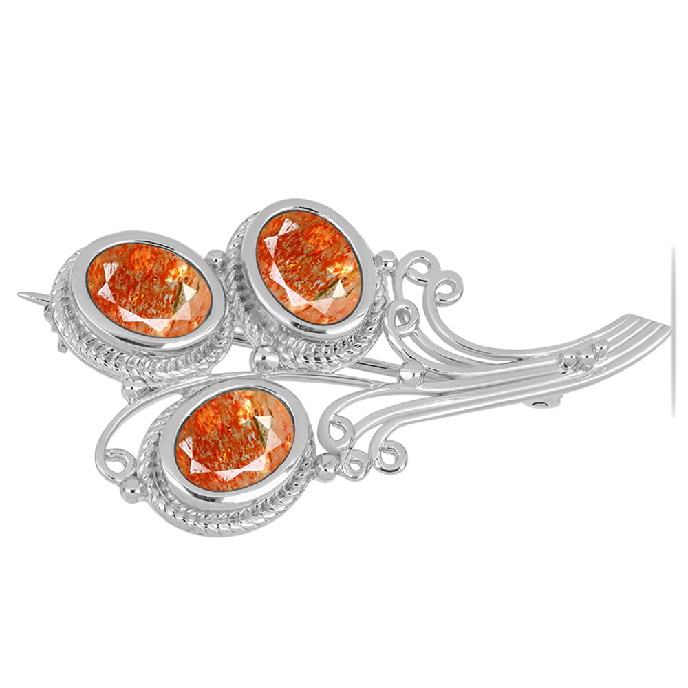 Silberbrosche mit Sonnenstein aus Oregon 1 