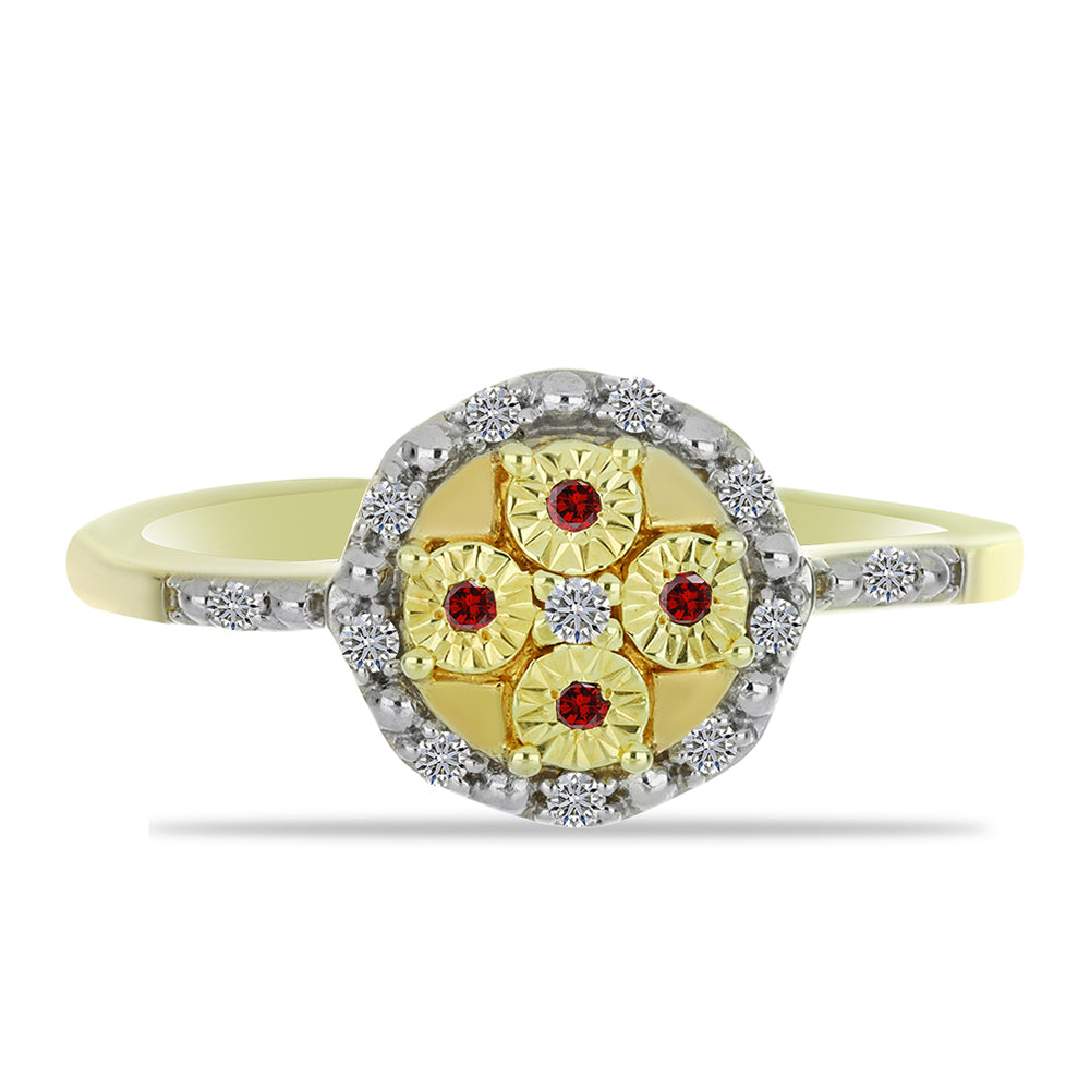 Goldplattierter Silberring mit rotem Diamant und weißem Diamant 1 