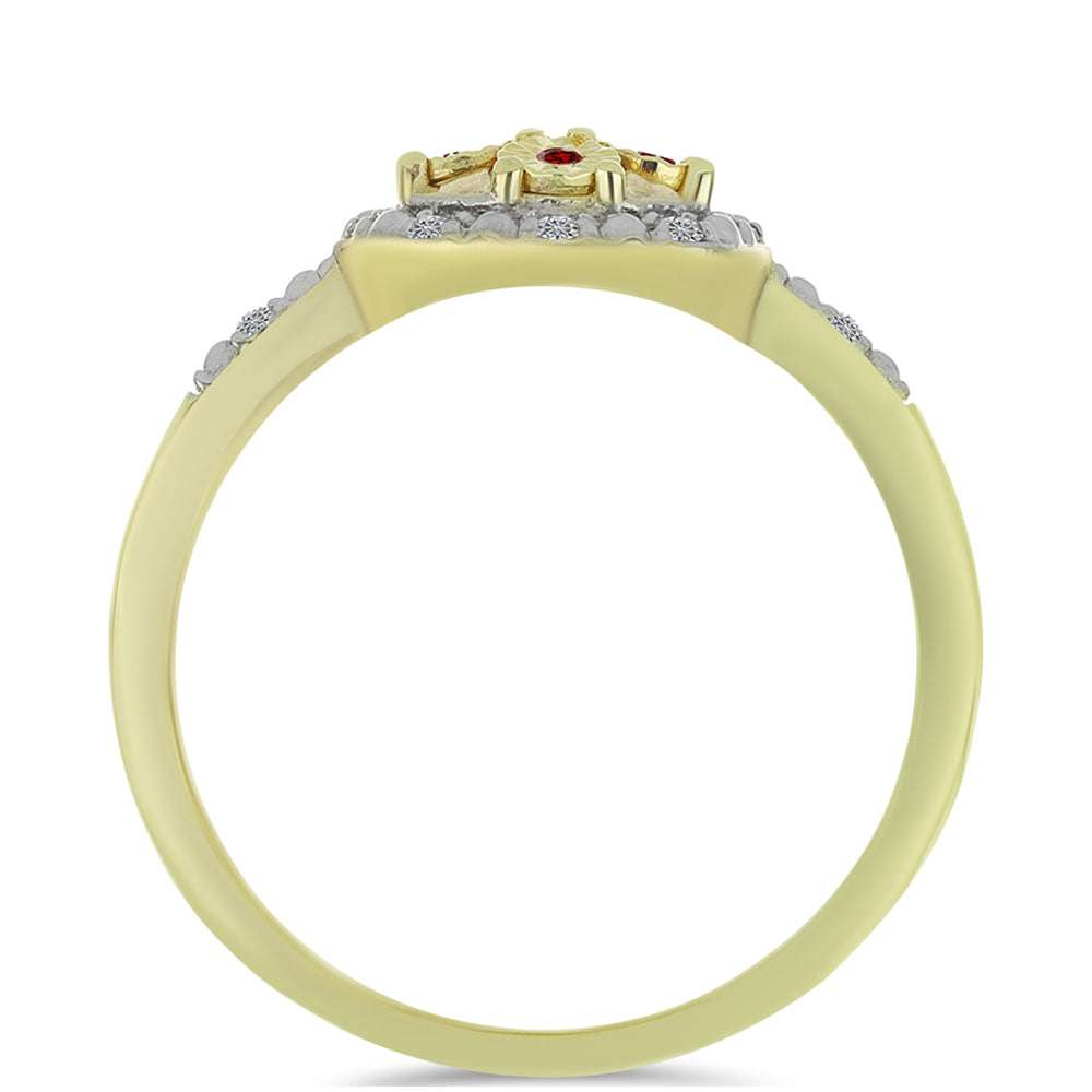 Goldplattierter Silberring mit rotem Diamant und weißem Diamant 2 