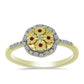 Goldplattierter Silberring mit rotem Diamant und weißem Diamant