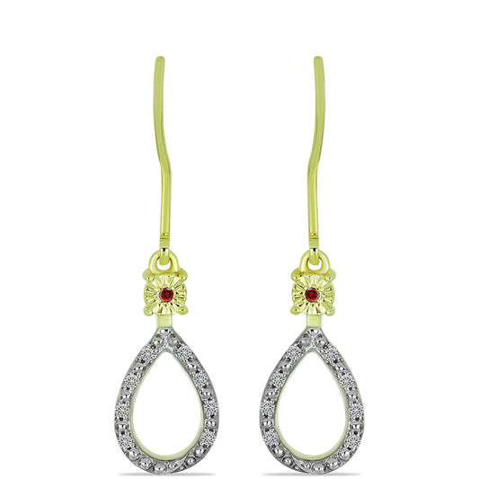 Goldplattierte Silberohrringe mit rotem Diamant und weißem Diamant