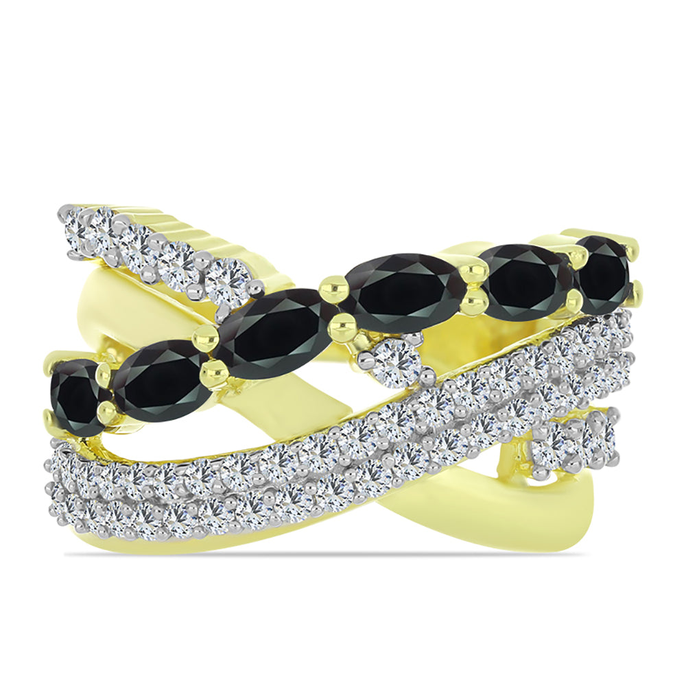 Goldplattierter Silberring mit Obsidian und weißem Topas 1 