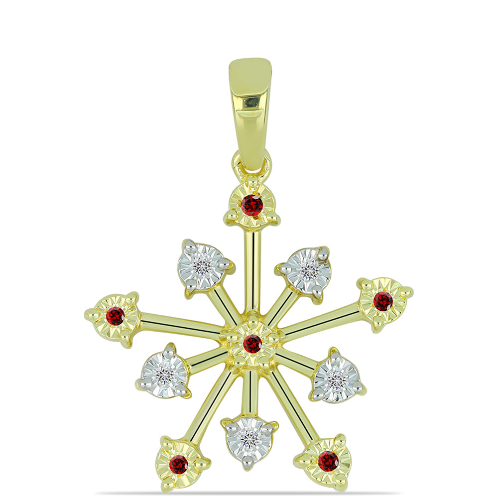 Goldplattierter Silberanhänger mit rotem Diamant und weißem Diamant 1 