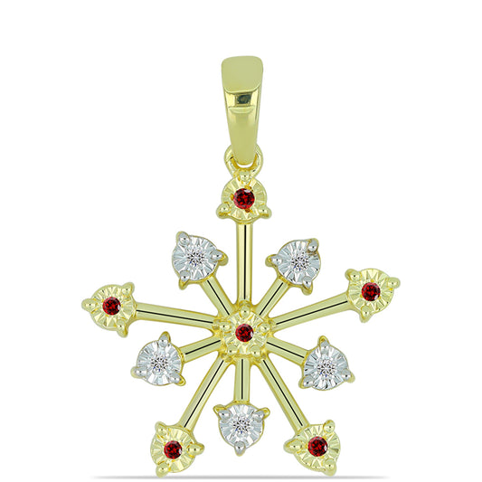 Goldplattierter Silberanhänger mit rotem Diamant und weißem Diamant