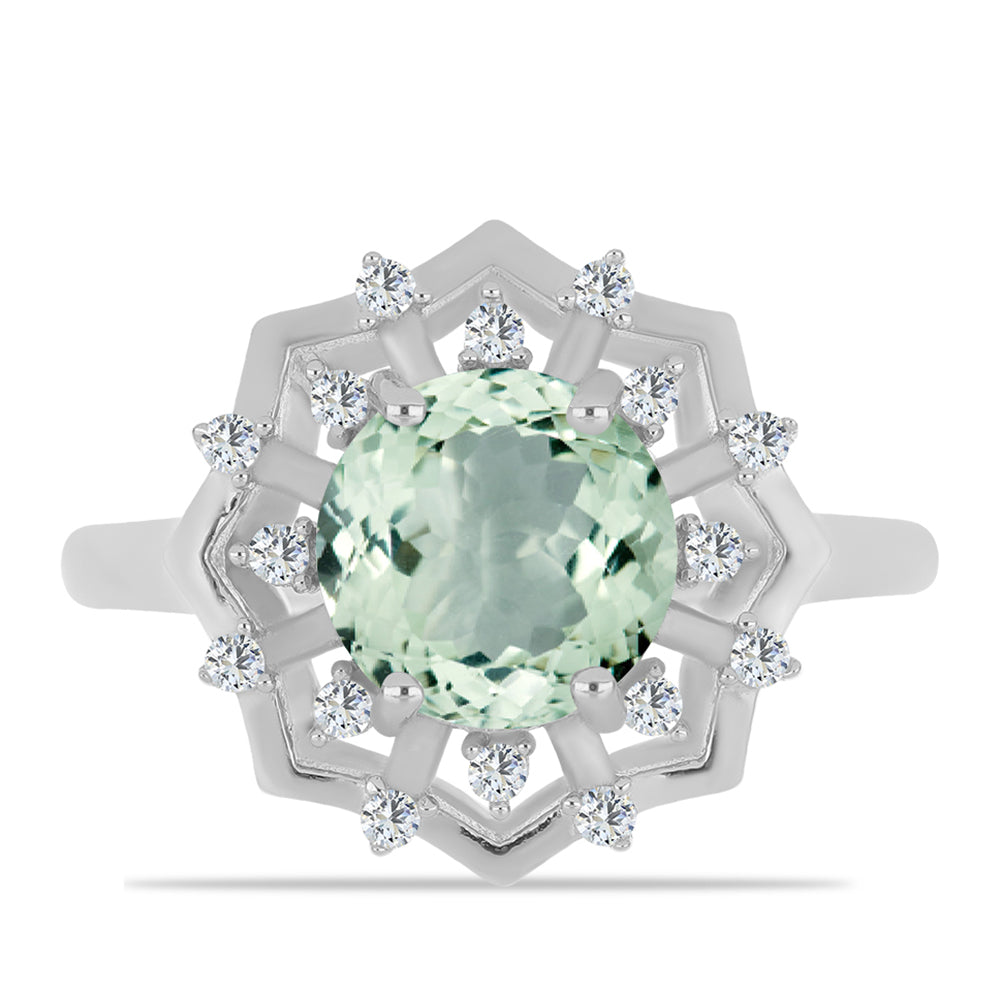 Silberring mit grünem Amethyst und weißem Topas 1 