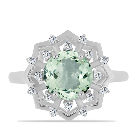 Silberring mit grünem Amethyst und weißem Topas