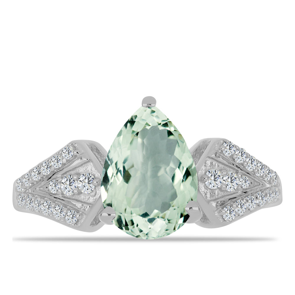 Silberring mit grünem Amethyst und weißem Topas 1 