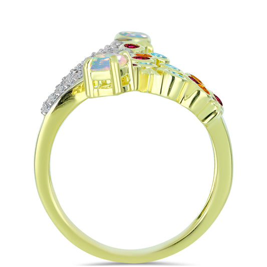 Goldplattierter Silberring mit Welo-Opal und Chakra Turmalin