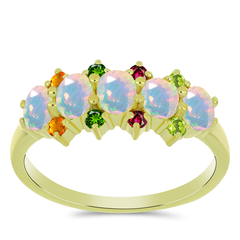 Goldplattierter Silberring mit Welo-Opal und Chakra Turmalin