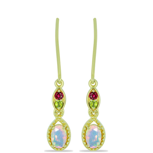 Goldplattierte Silberohrringe mit Welo-Opal und Chakra Turmalin