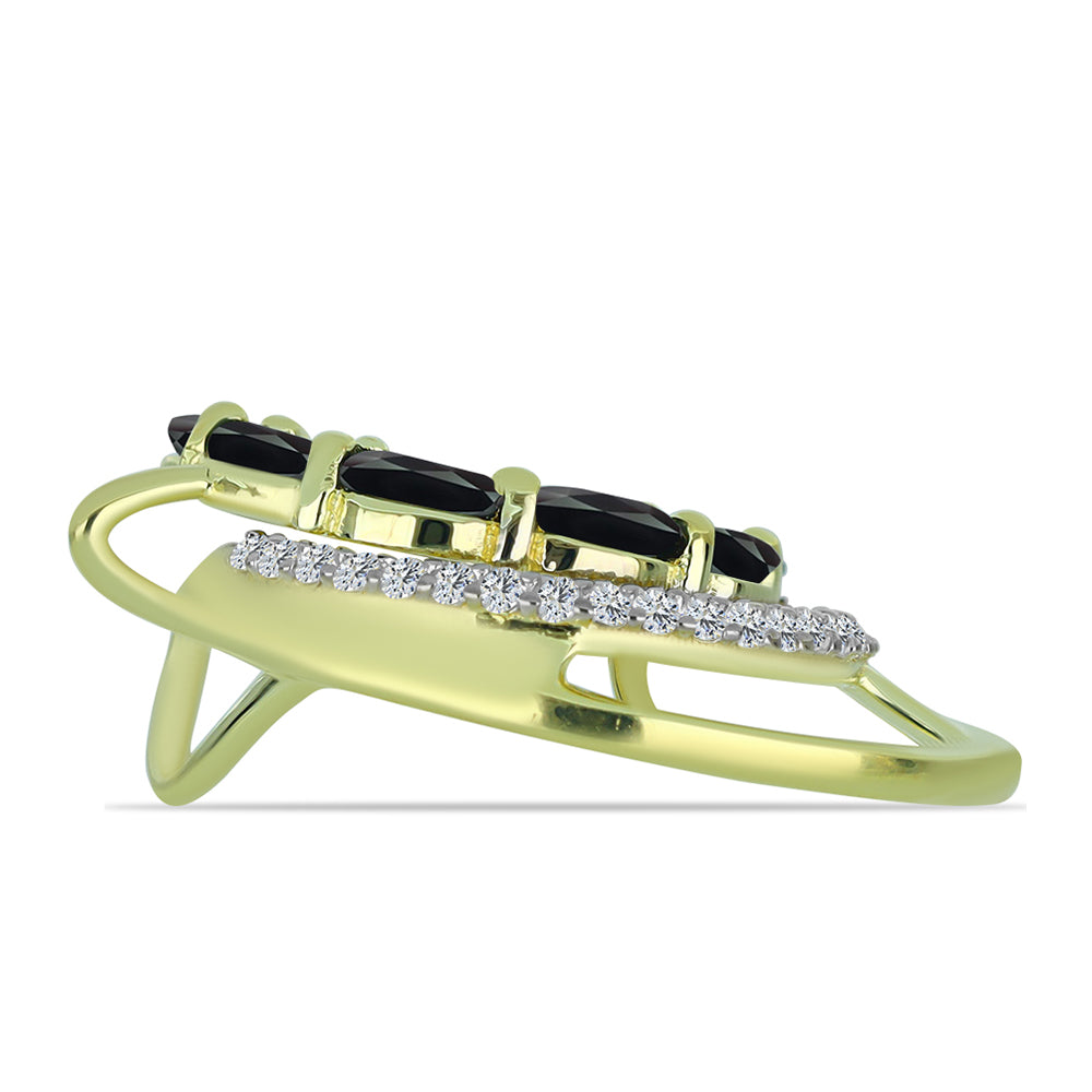 Goldplattierter Silberanhänger mit Obsidian und weißem Topas