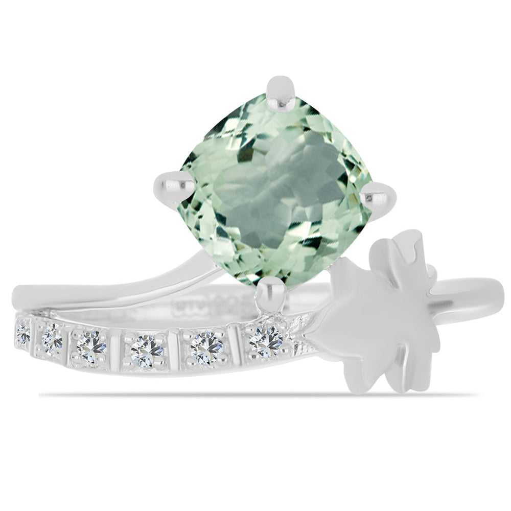Silberring mit grünem Amethyst und weißem Topas 1 