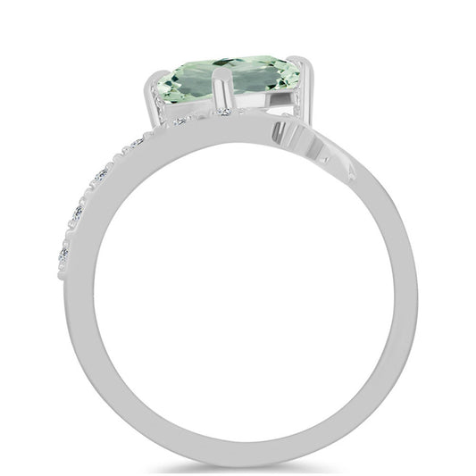 Silberring mit grünem Amethyst und weißem Topas