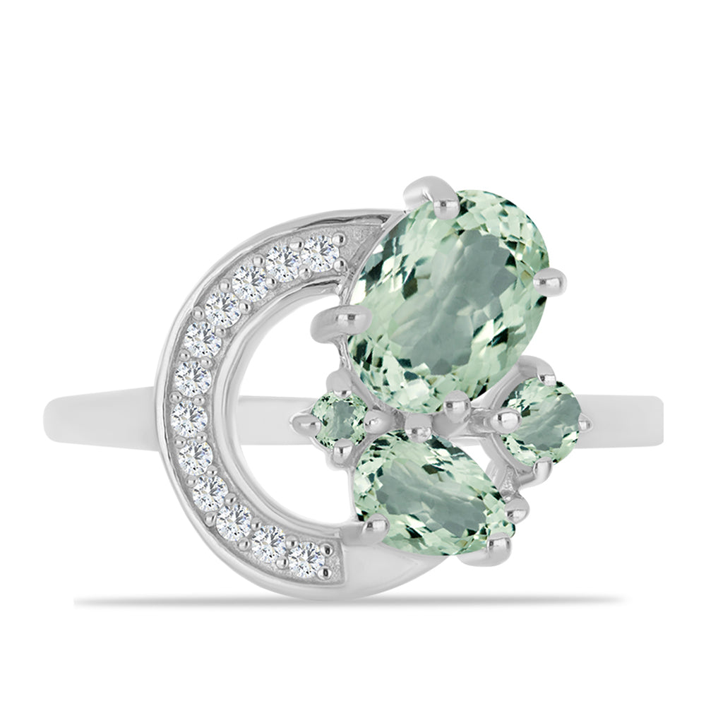 Silberring mit grünem Amethyst und weißem Topas