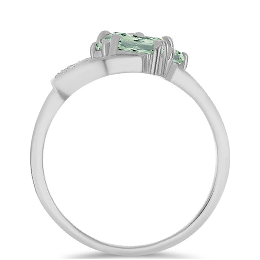 Silberring mit grünem Amethyst und weißem Topas