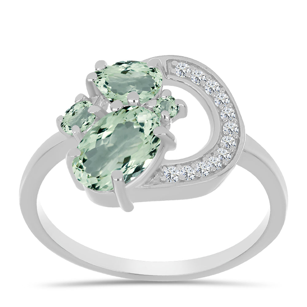 Silberring mit grünem Amethyst und weißem Topas