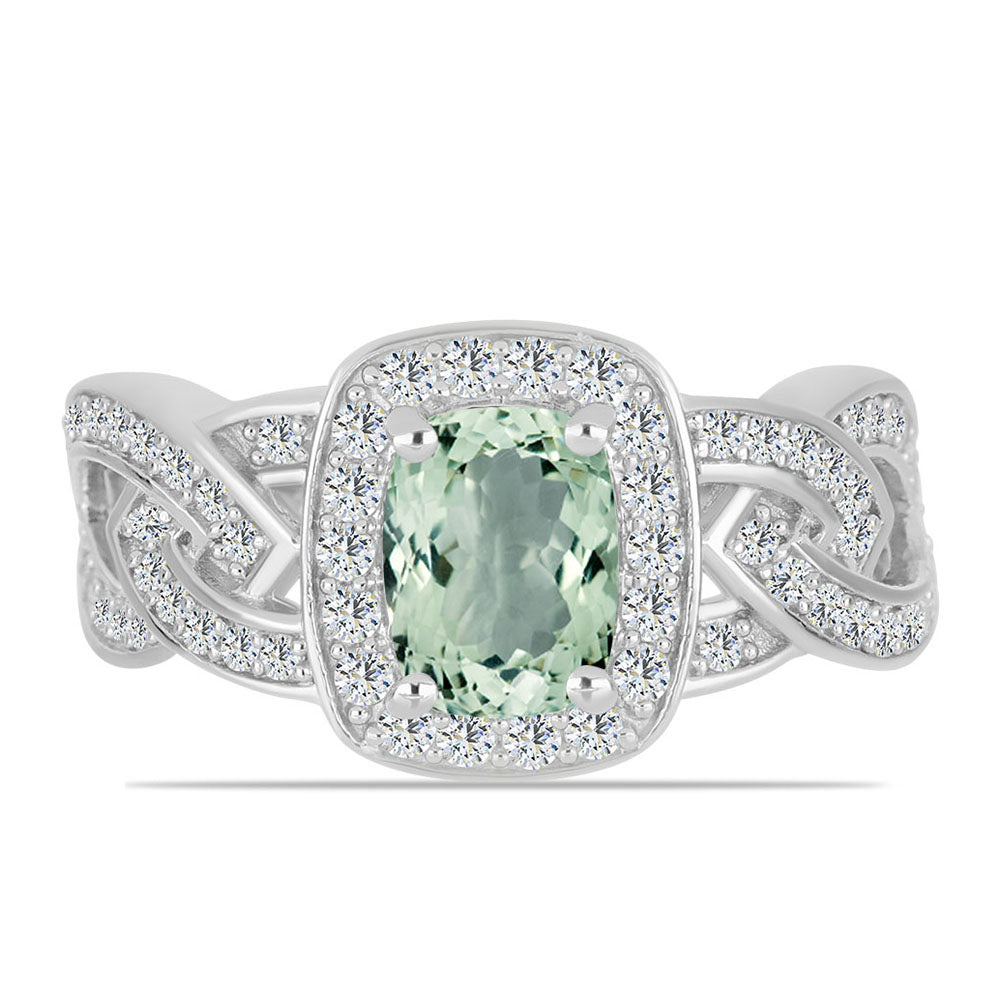 Silberring mit grünem Amethyst und weißem Topas