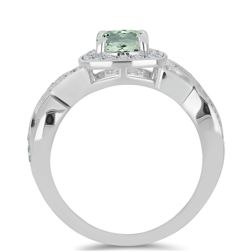 Silberring mit grünem Amethyst und weißem Topas