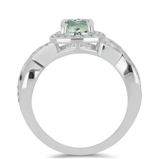 Silberring mit grünem Amethyst und weißem Topas