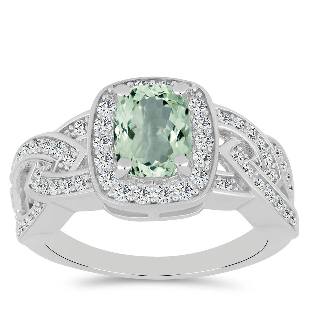 Silberring mit grünem Amethyst und weißem Topas 3 