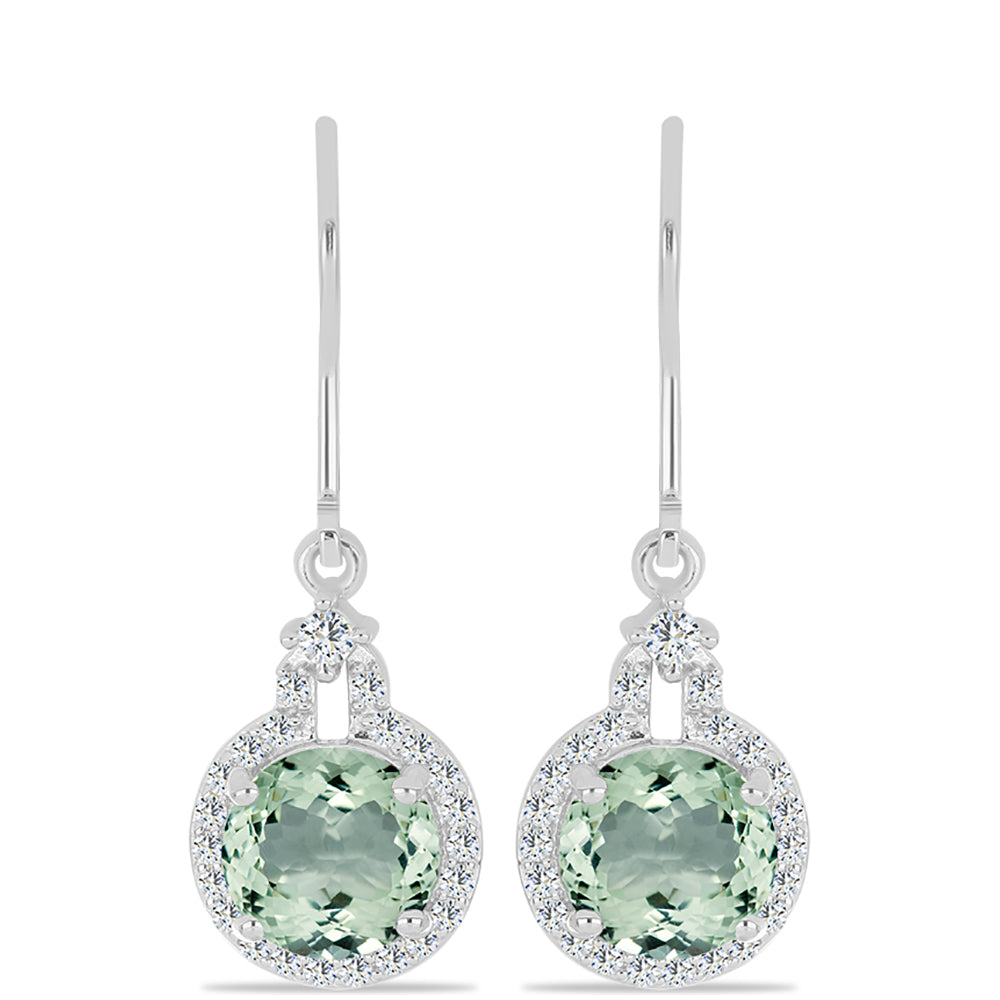 Silberohrringe mit grünem Amethyst und weißem Topas