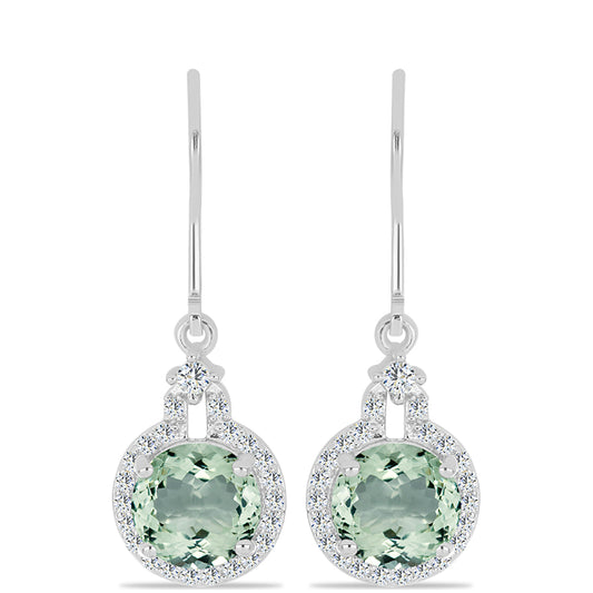 Silberohrringe mit grünem Amethyst und weißem Topas