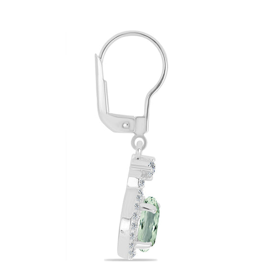 Silberohrringe mit grünem Amethyst und weißem Topas