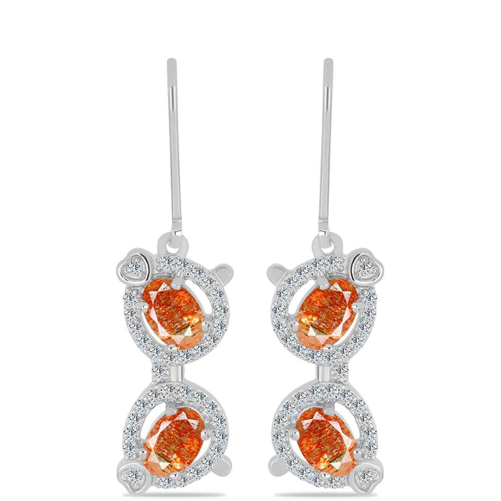 Silberohrringe mit Sonnenstein aus Oregon und weißem Topas 1 