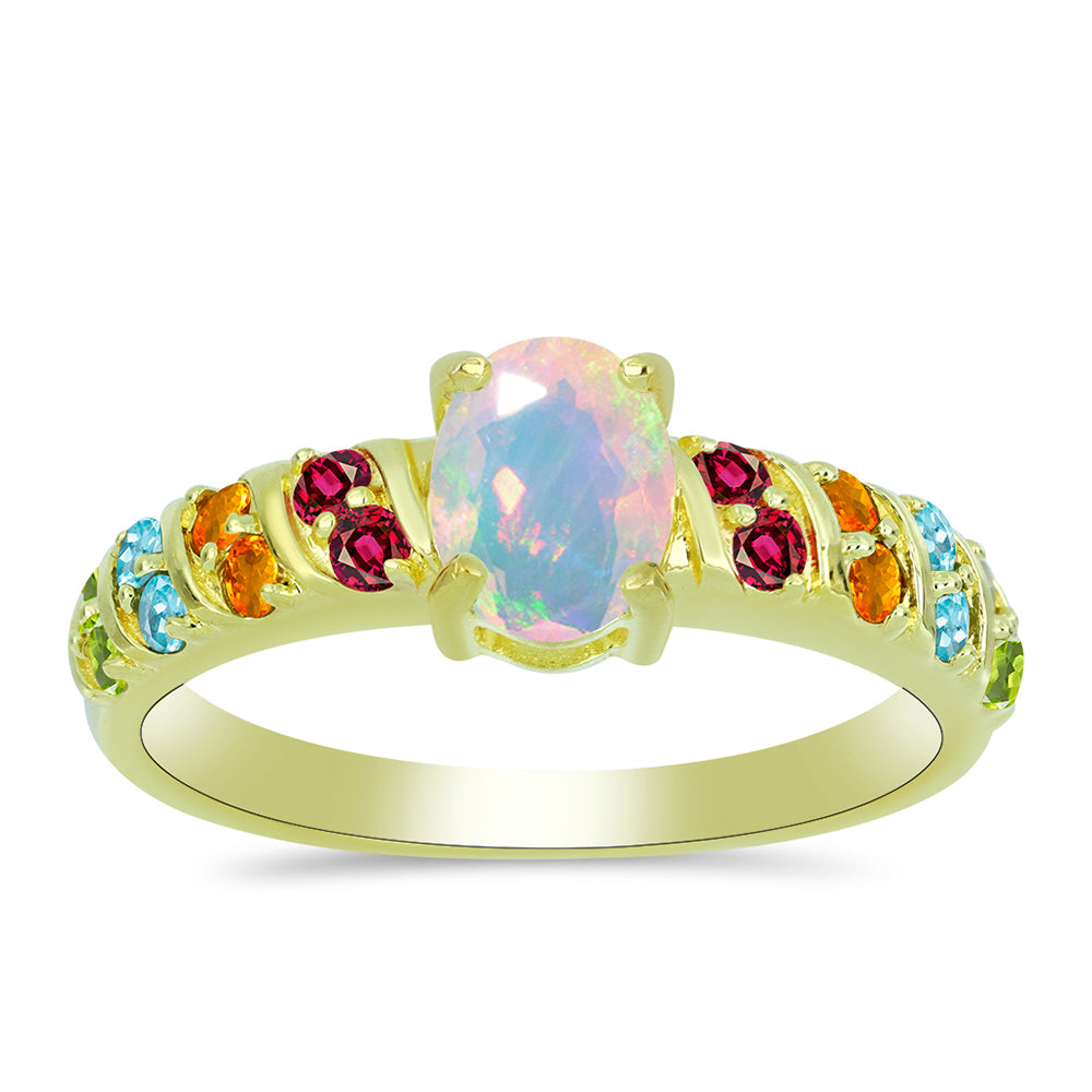 Goldplattierter Silberring mit Welo-Opal und Chakra Turmalin