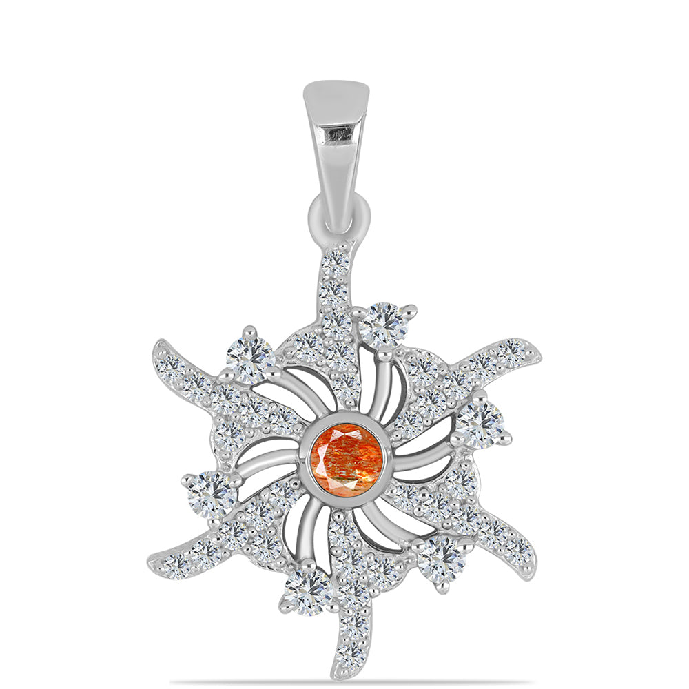 Silberhalskette mit Sonnenstein aus Oregon und weißem Topas 1 