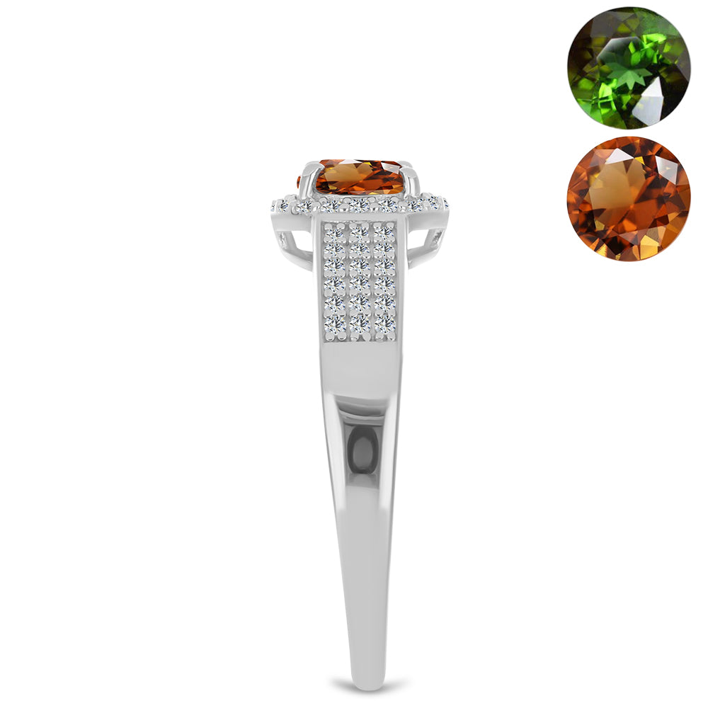 Silberring mit zertifiziertem laborgezüchteten Zultanit aus Anatolien und weißem Topas