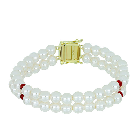 Goldplattiertes Silberarmband mit weißer Süßwasserperle und Rubin aus Madagaskar