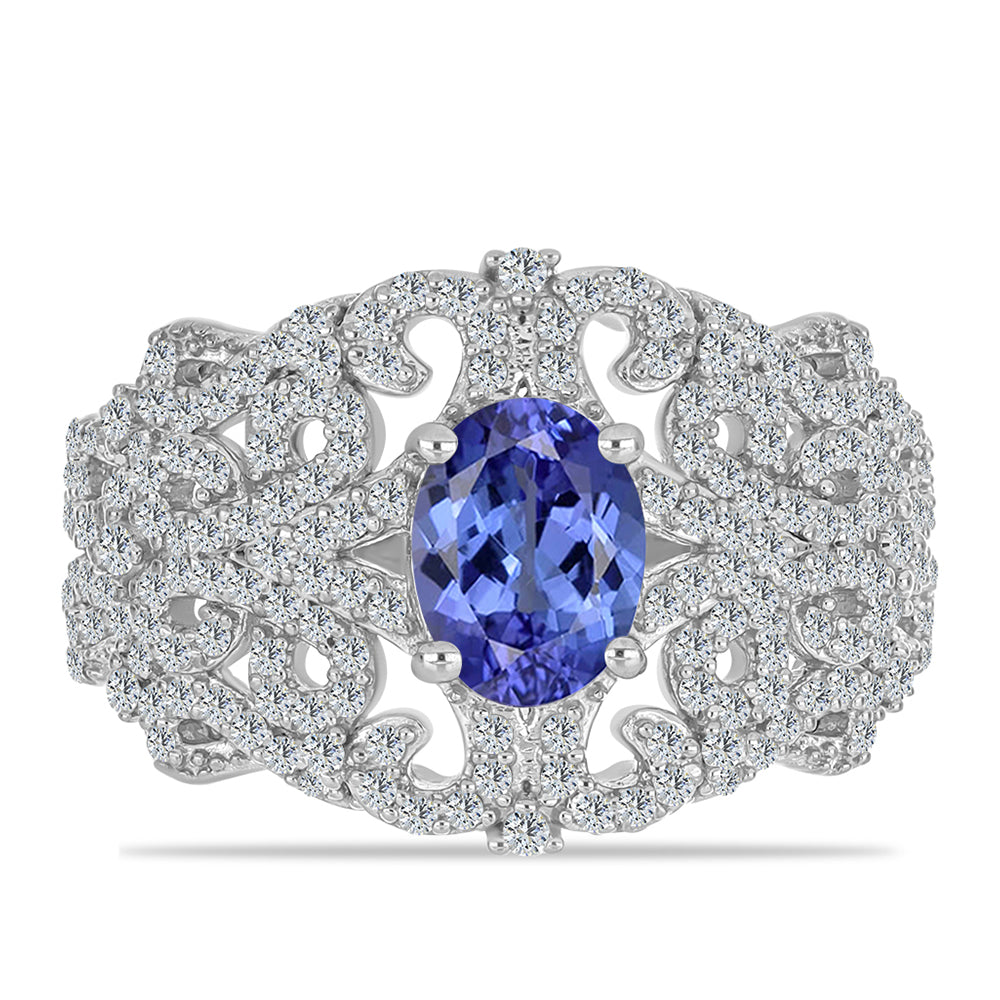 Silberring mit Tansanit und weißem Topas