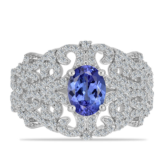 Silberring mit Tansanit und weißem Topas