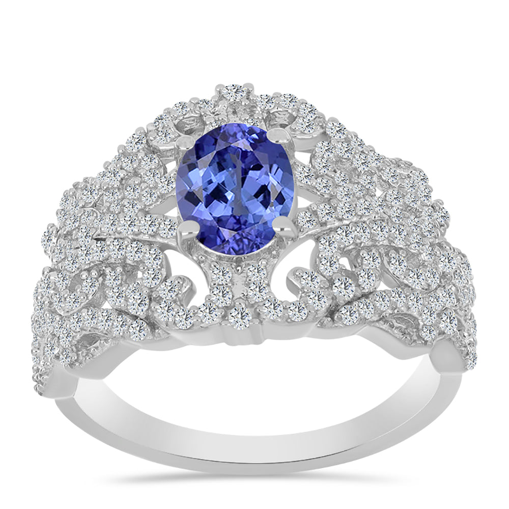 Silberring mit Tansanit und weißem Topas 3 