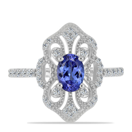 Silberring mit Tansanit und weißem Topas