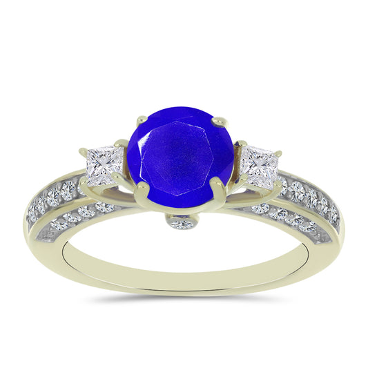 Goldplattierter Silberring mit blauem Achat und weißem Topas