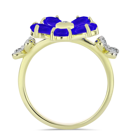 Goldplattierter Silberring mit blauem Achat und weißem Topas