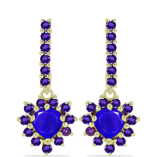 Goldplattierte Silberohrringe mit blauem Achat und marokkanischem Amethyst