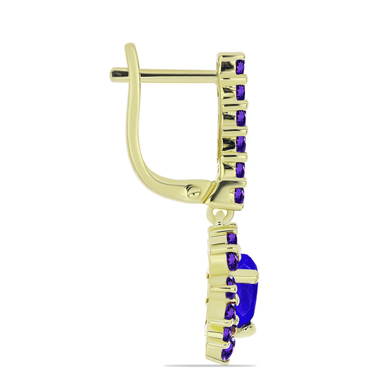Goldplattierte Silberohrringe mit blauem Achat und marokkanischem Amethyst