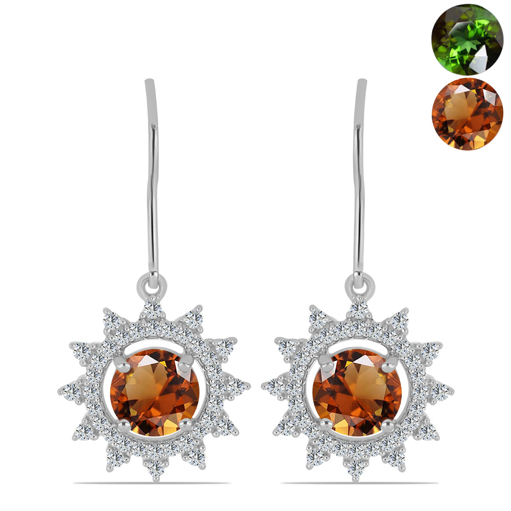 Silberohrringe mit zertifiziertem laborgezüchteten Zultanit aus Anatolien und weißem Topas