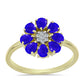 Goldplattierter Silberring mit blauem Achat und weißem Topas