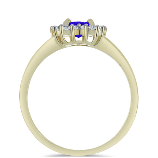 Goldplattierter Silberring mit blauem Achat und weißem Topas